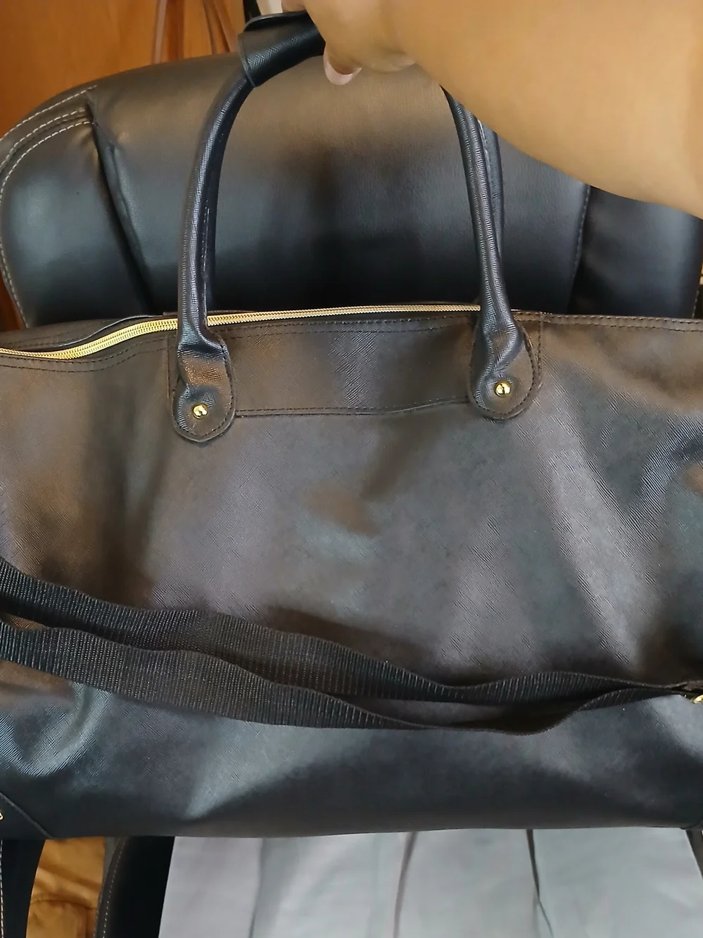bebe Black Leather Weekender Bag
